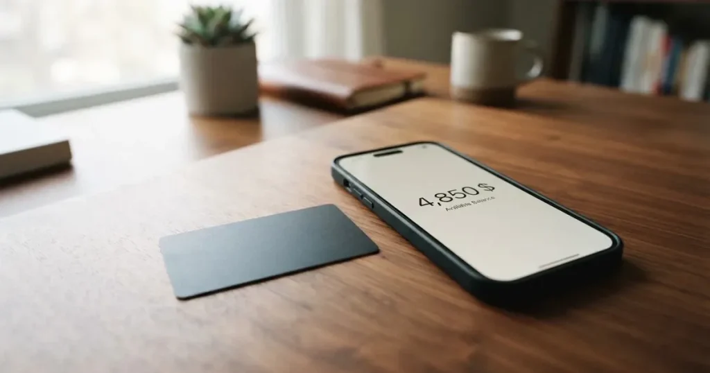 A payment card next to a phone with a crypto wallet app open