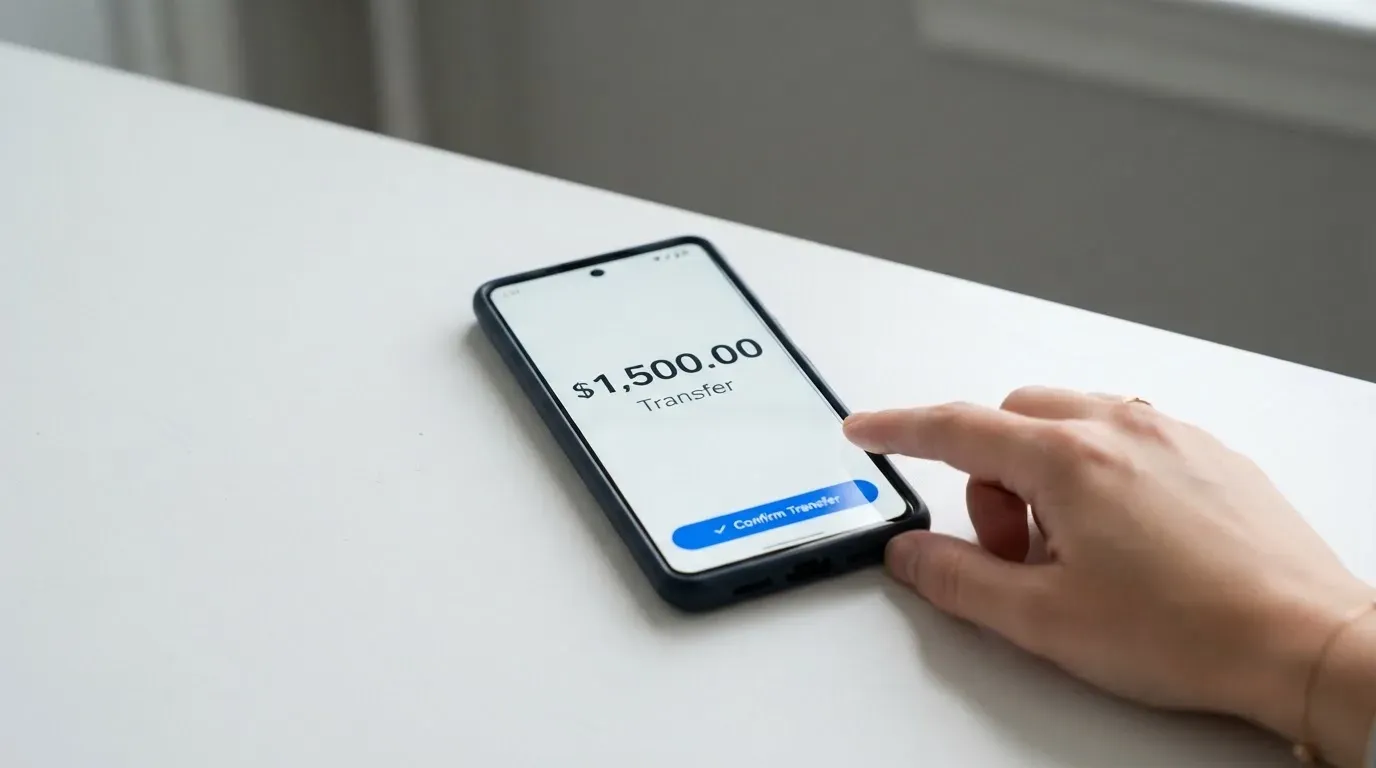 A phone showing a stablecoin transfer screen