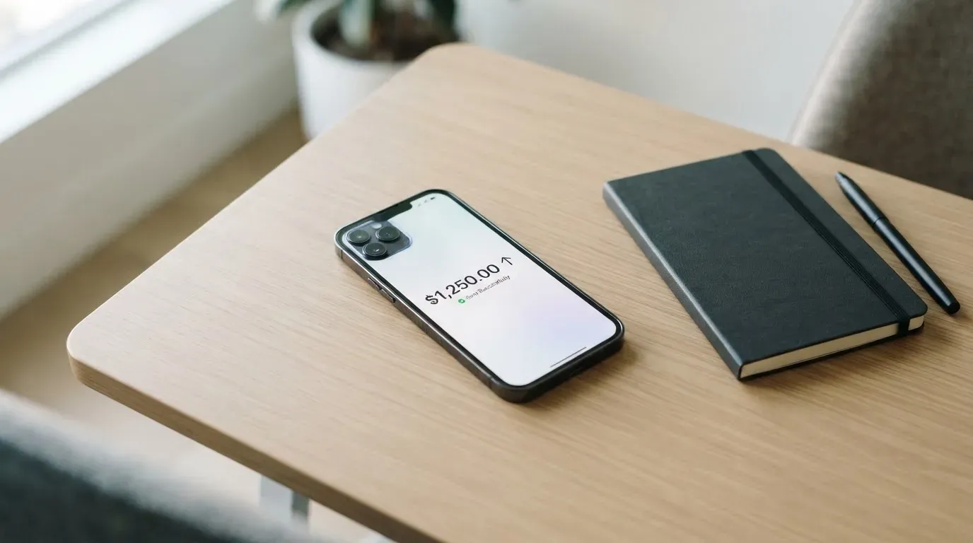 A phone showing a stablecoin transfer screen