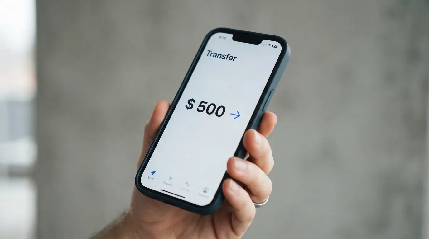 A phone showing a stablecoin transfer screen