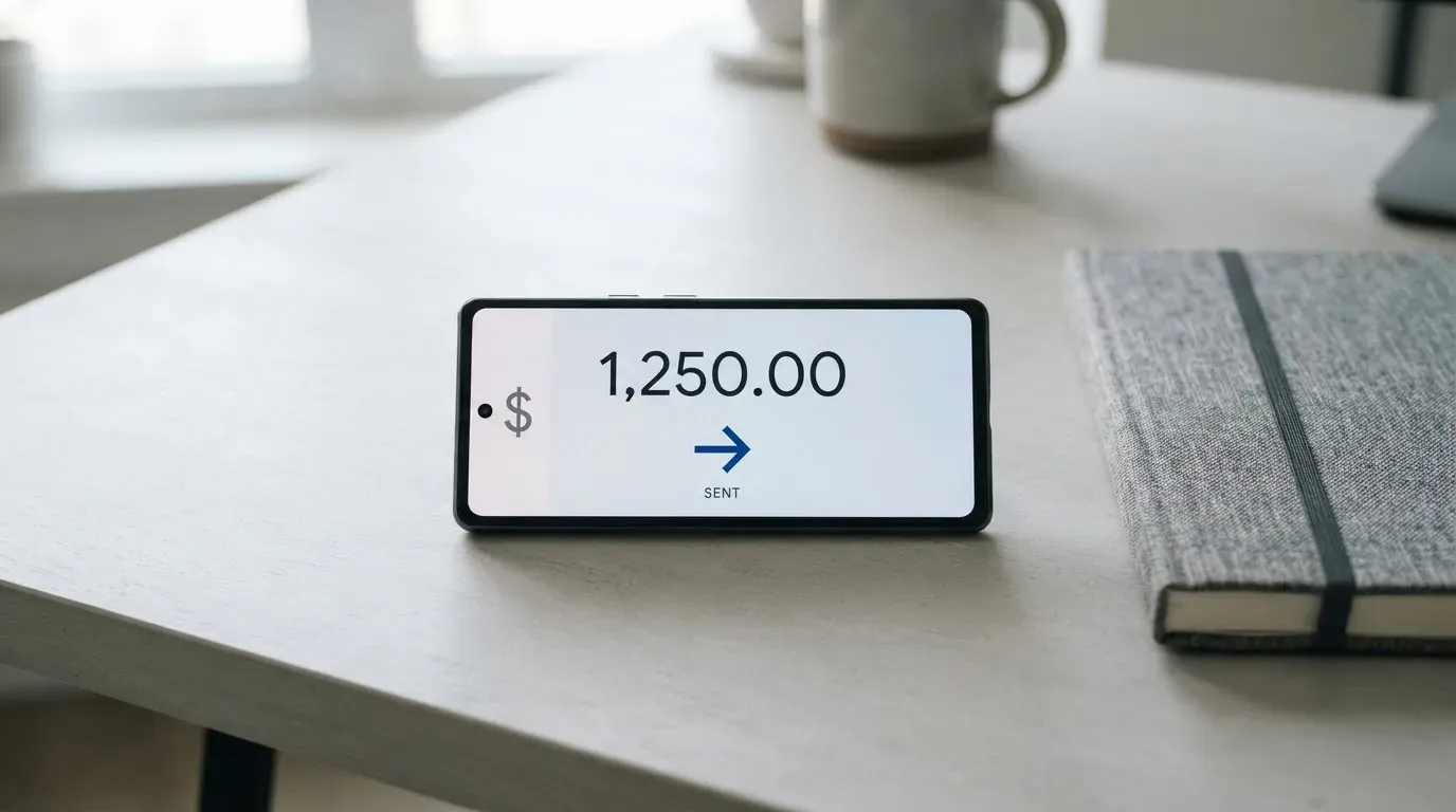 A phone showing a stablecoin transfer screen