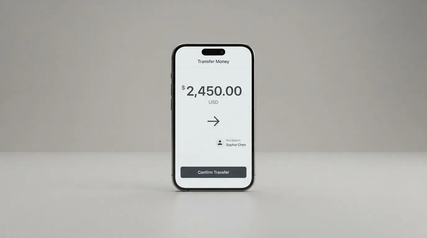 A phone showing a stablecoin transfer screen