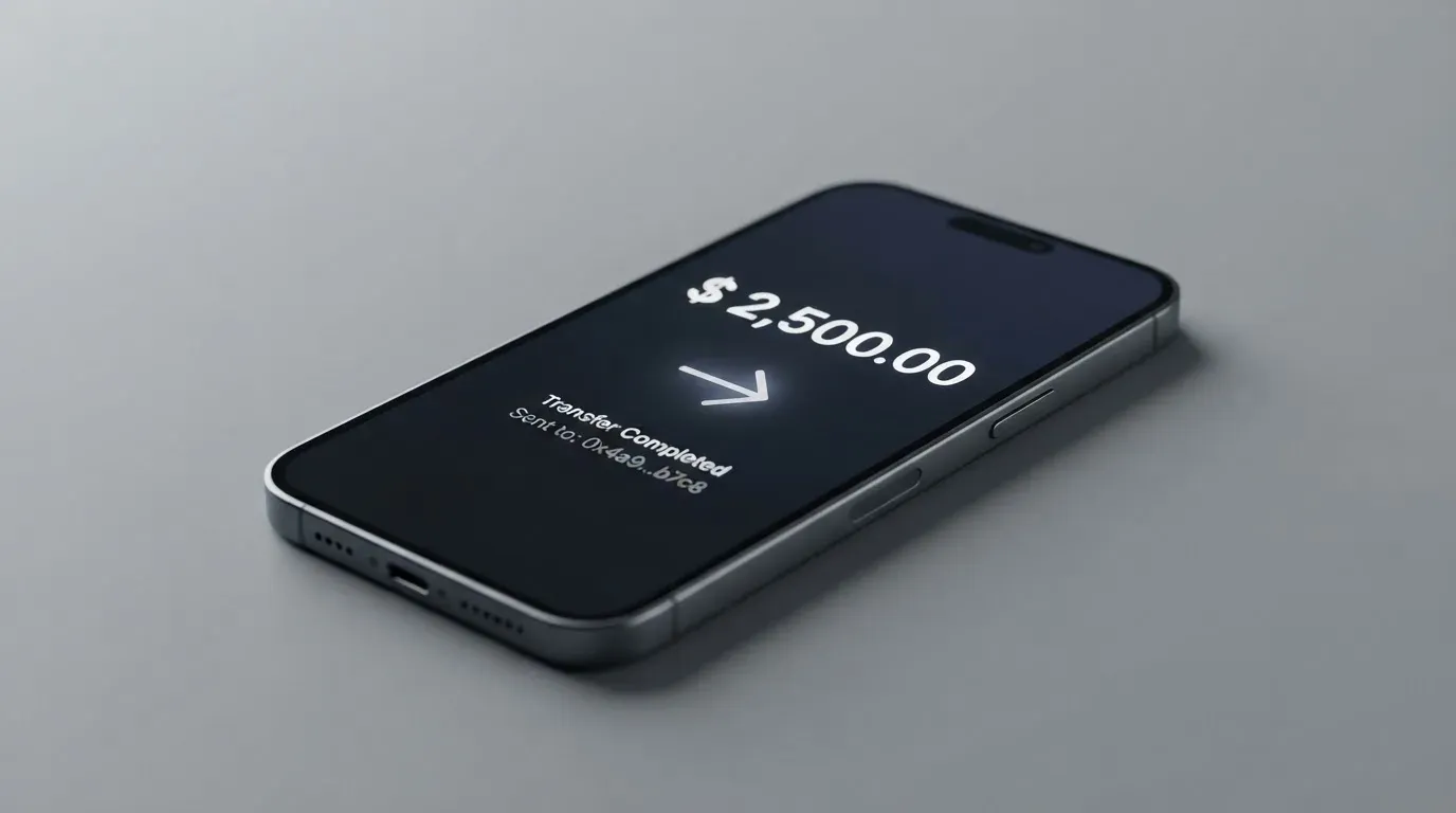 A phone showing a stablecoin transfer screen