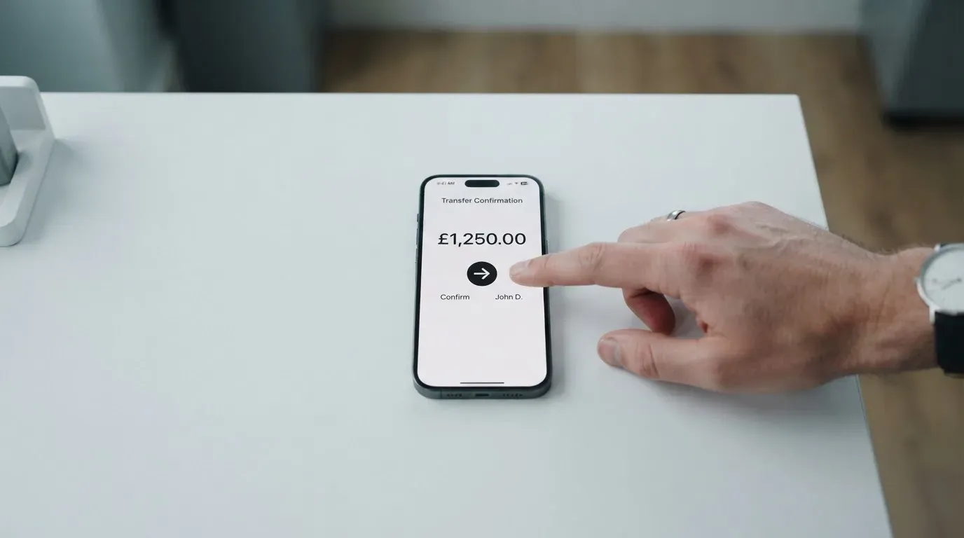 A phone showing a stablecoin transfer screen