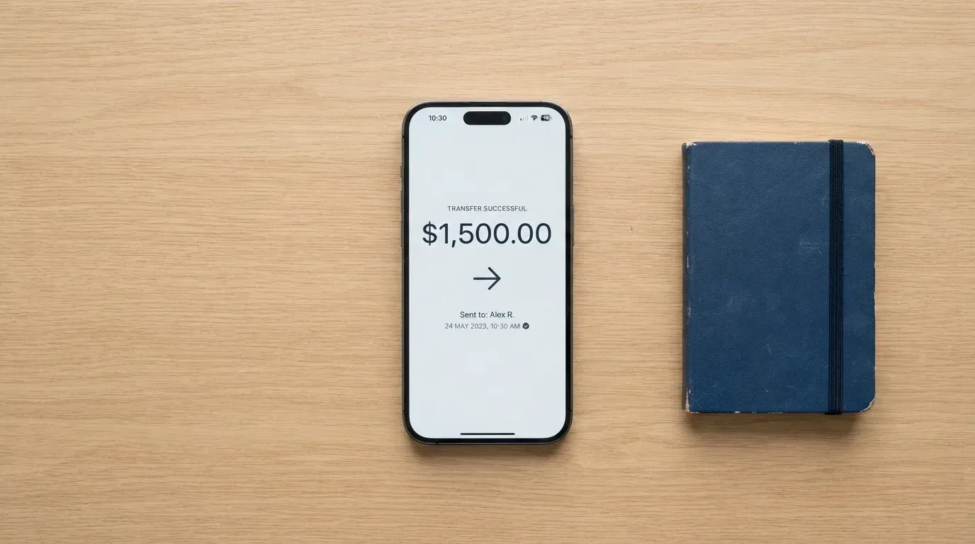 A phone showing a stablecoin transfer screen