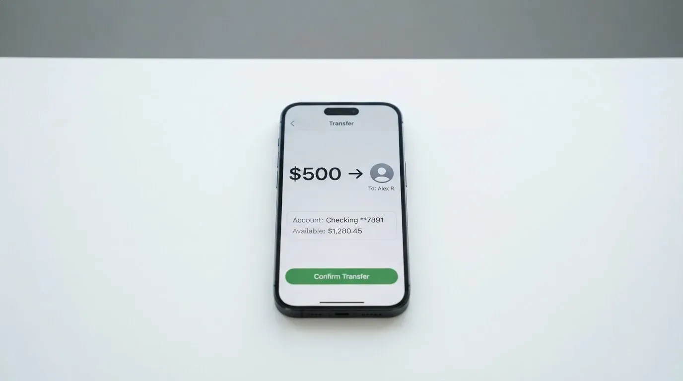 A phone showing a stablecoin transfer screen