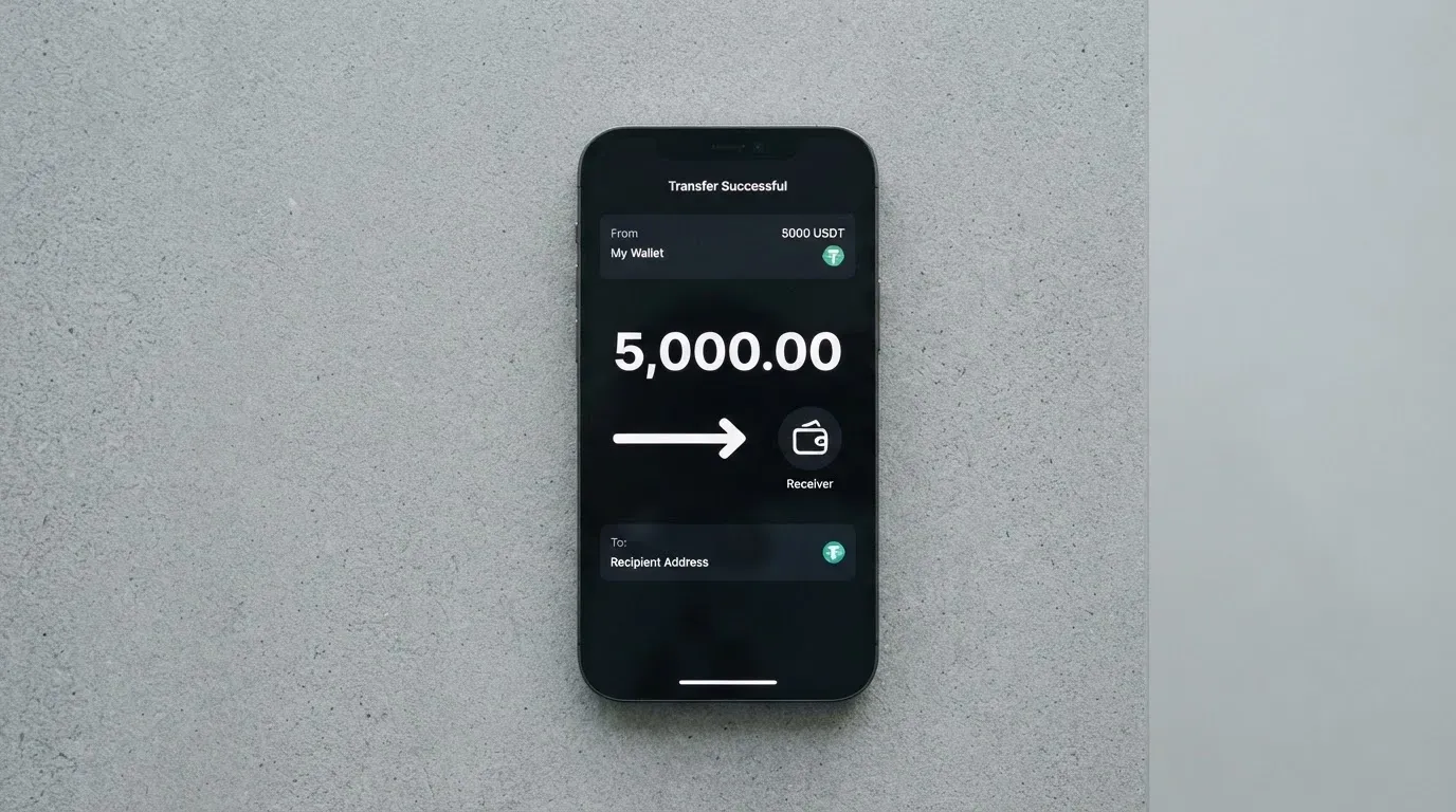 A phone showing a stablecoin transfer screen