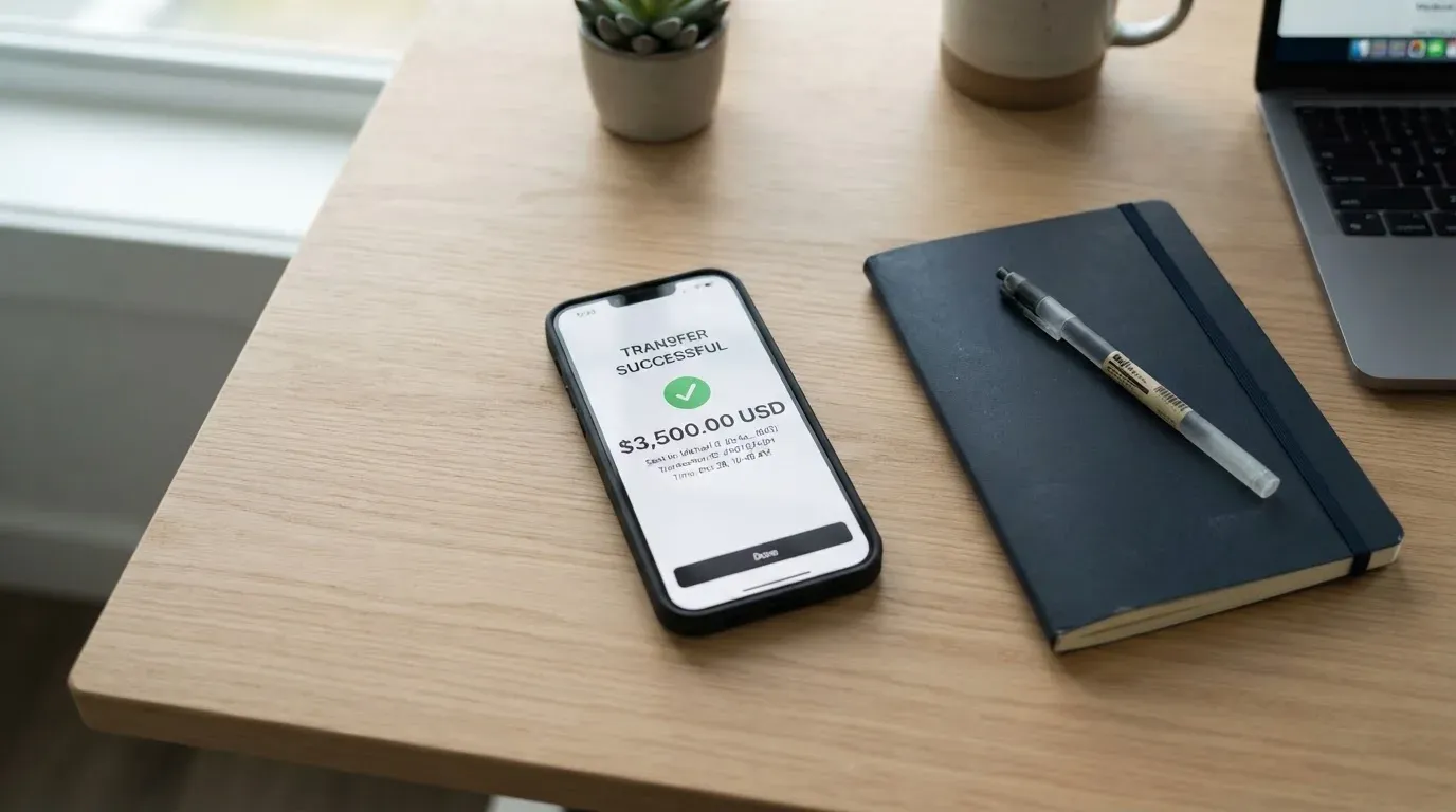 A phone showing a stablecoin transfer screen
