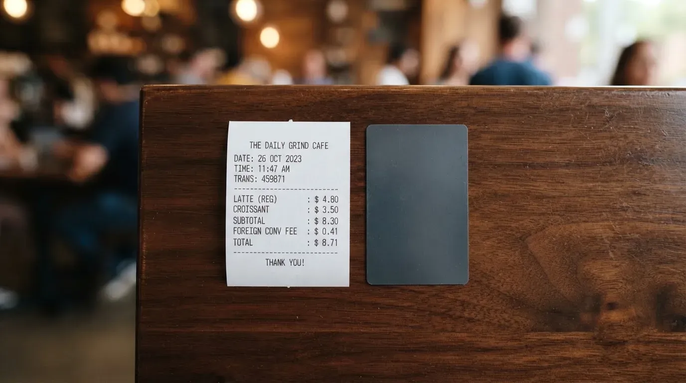 A receipt and a card on a café table