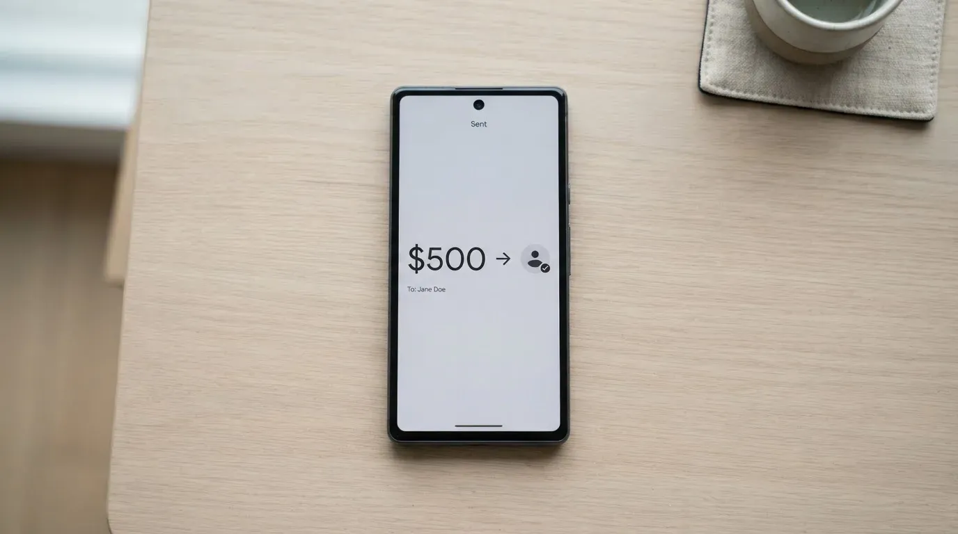 A phone showing a stablecoin transfer screen