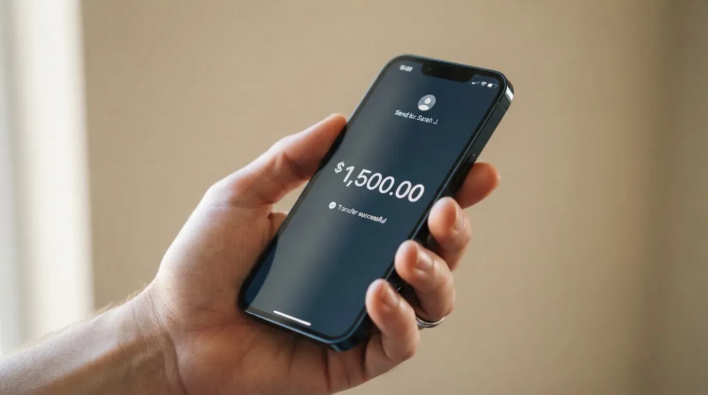 A phone showing a stablecoin transfer screen