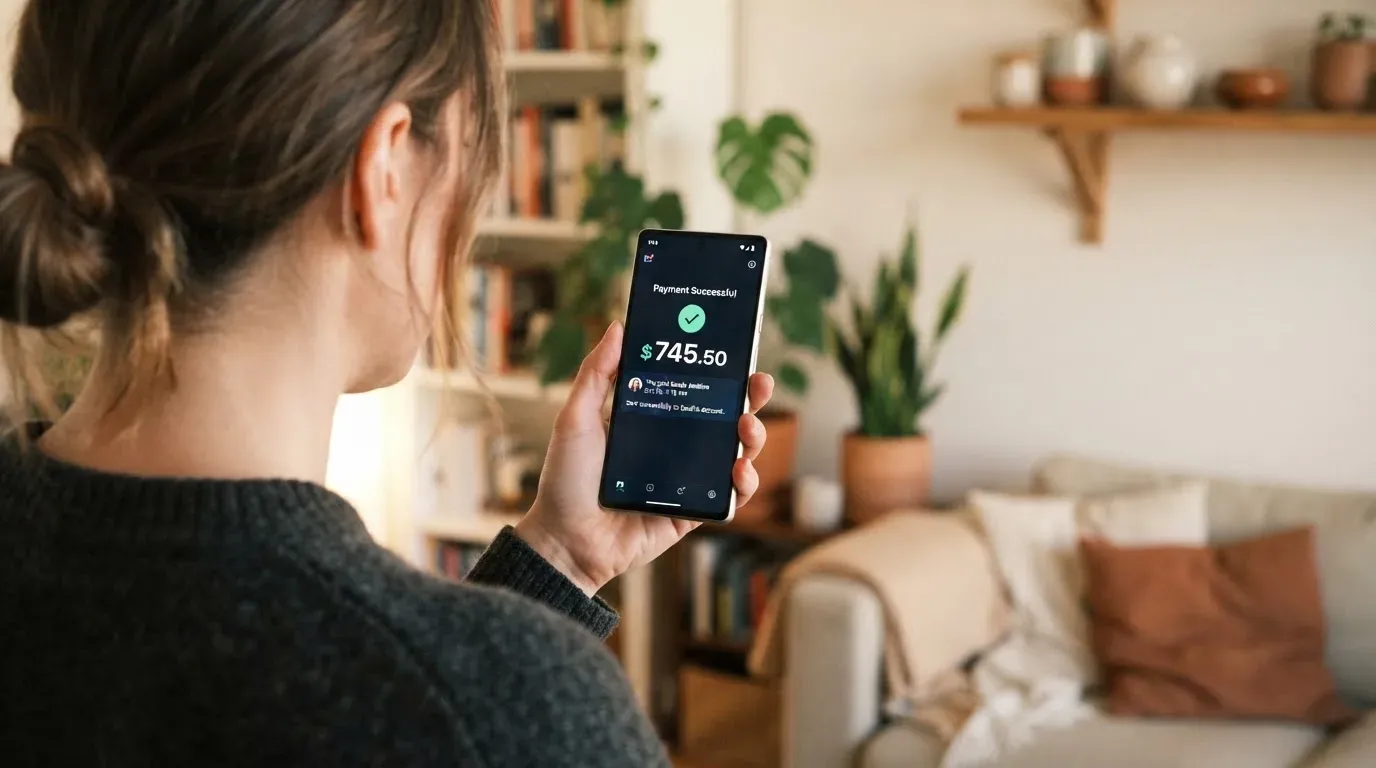 A phone showing a stablecoin transfer screen