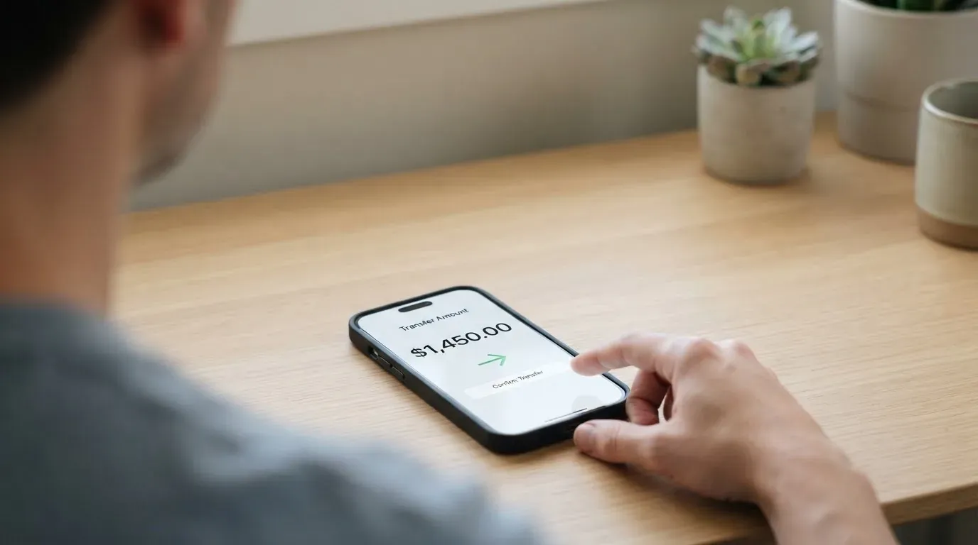 A phone showing a stablecoin transfer screen