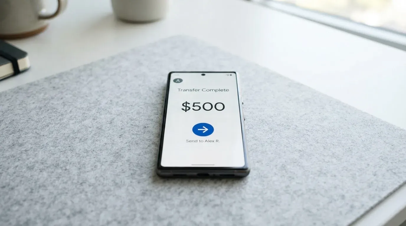 A phone showing a stablecoin transfer screen