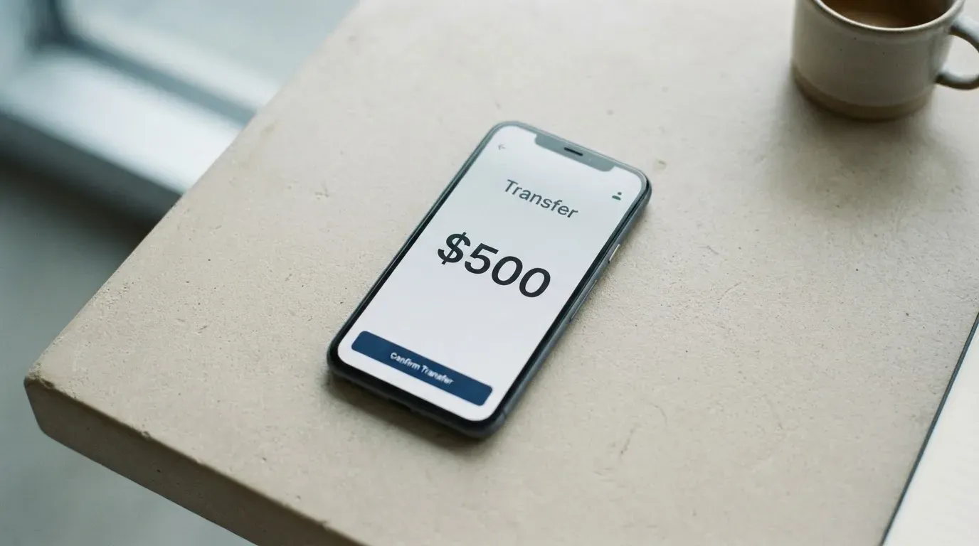 A phone showing a stablecoin transfer screen
