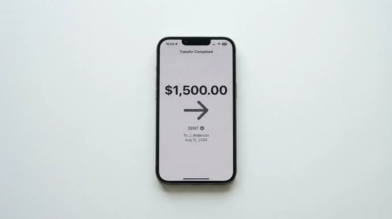 A phone showing a stablecoin transfer screen