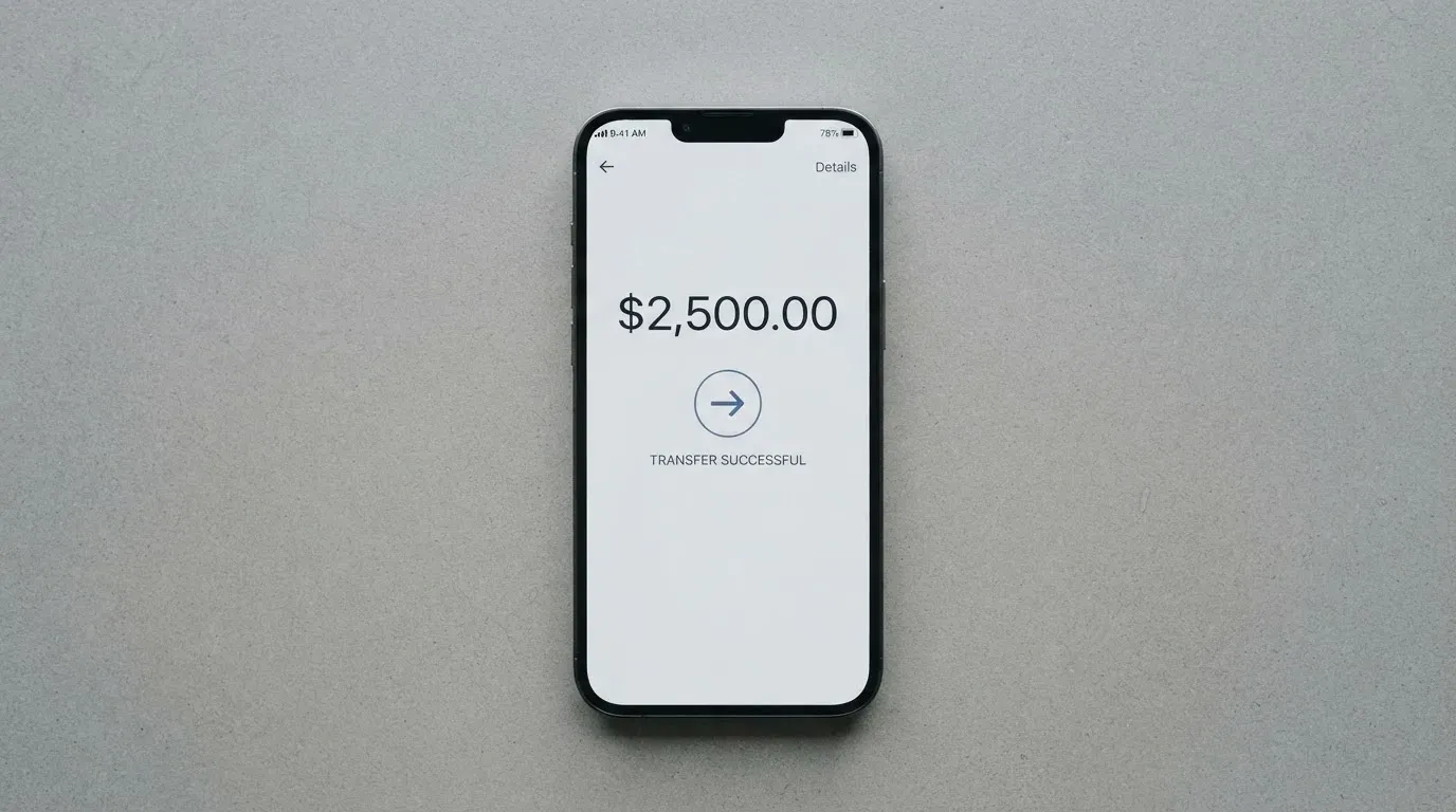 A phone showing a stablecoin transfer screen