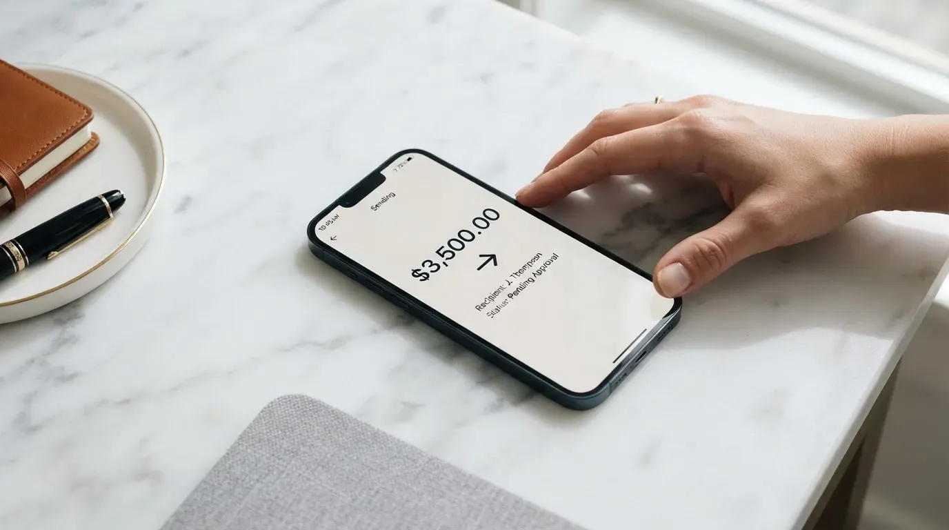 A phone showing a stablecoin transfer screen