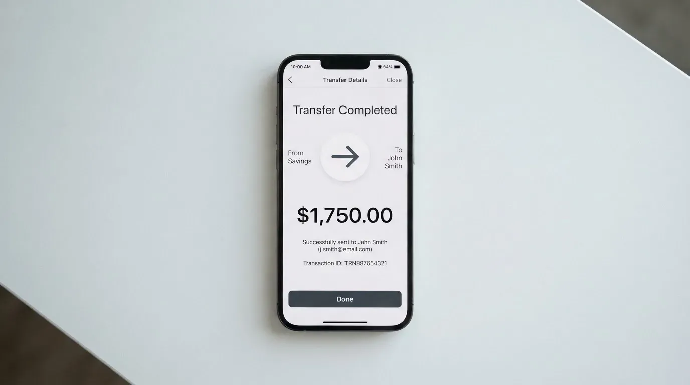 A phone showing a stablecoin transfer screen