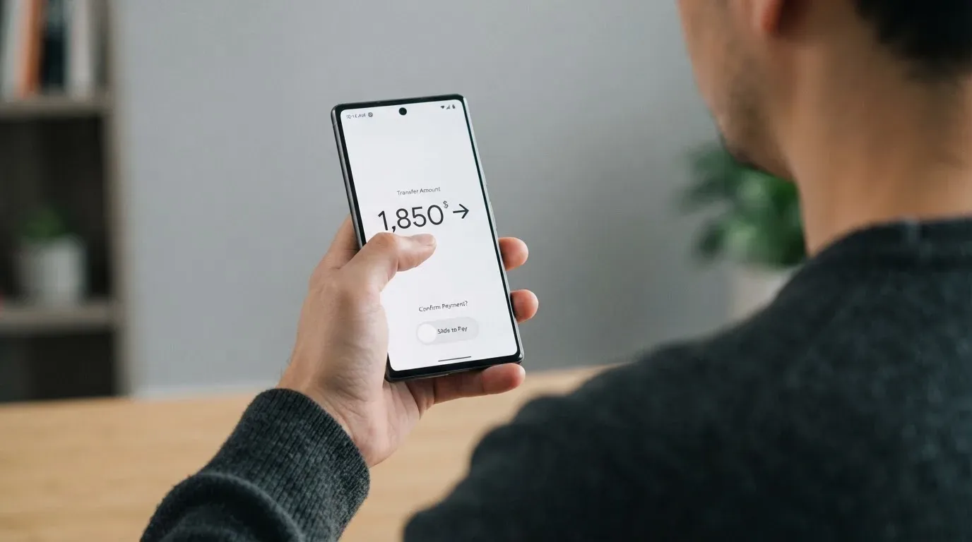 A phone showing a stablecoin transfer screen