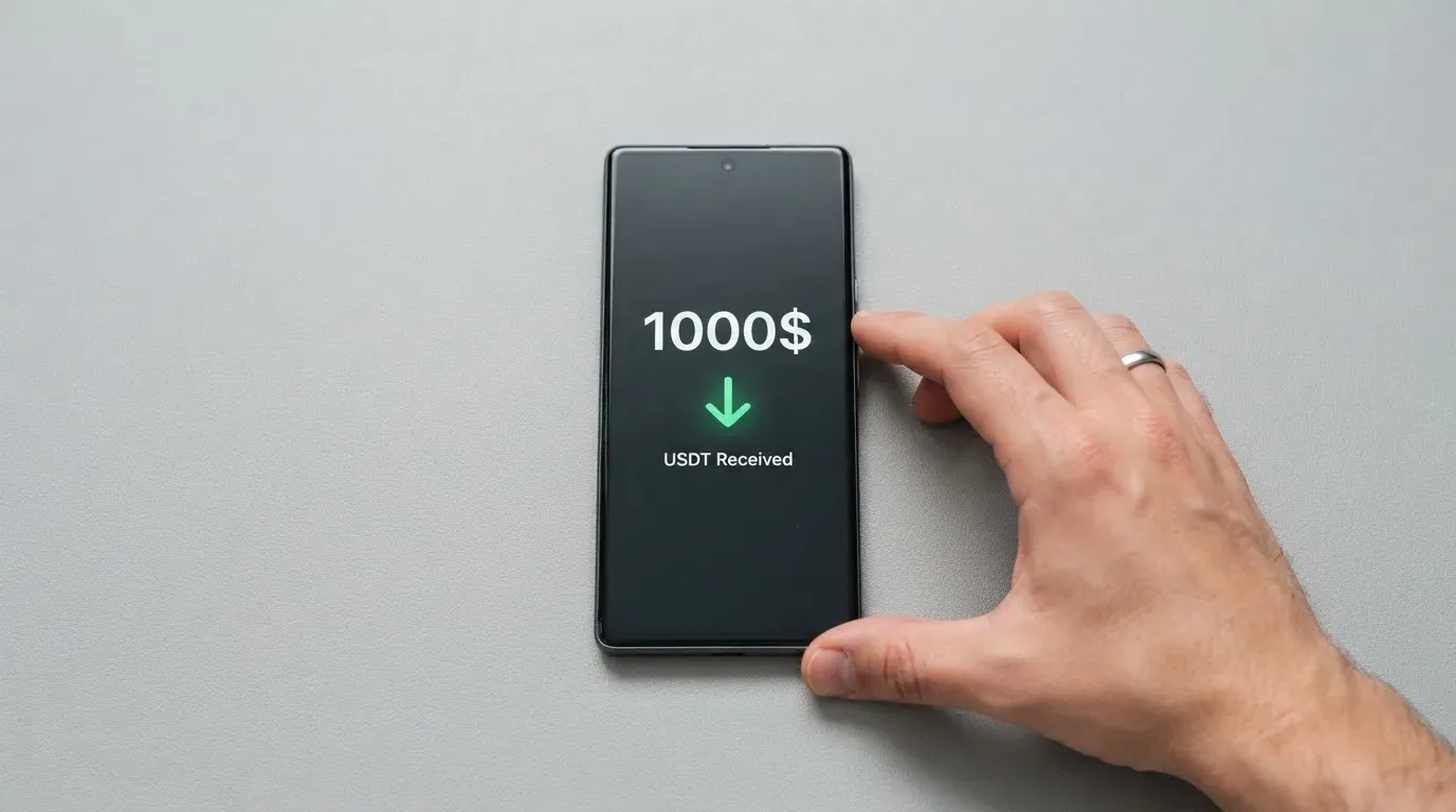 A phone showing a stablecoin transfer screen