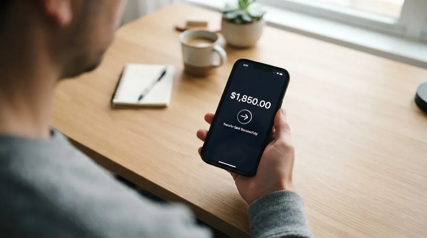 A phone showing a stablecoin transfer screen