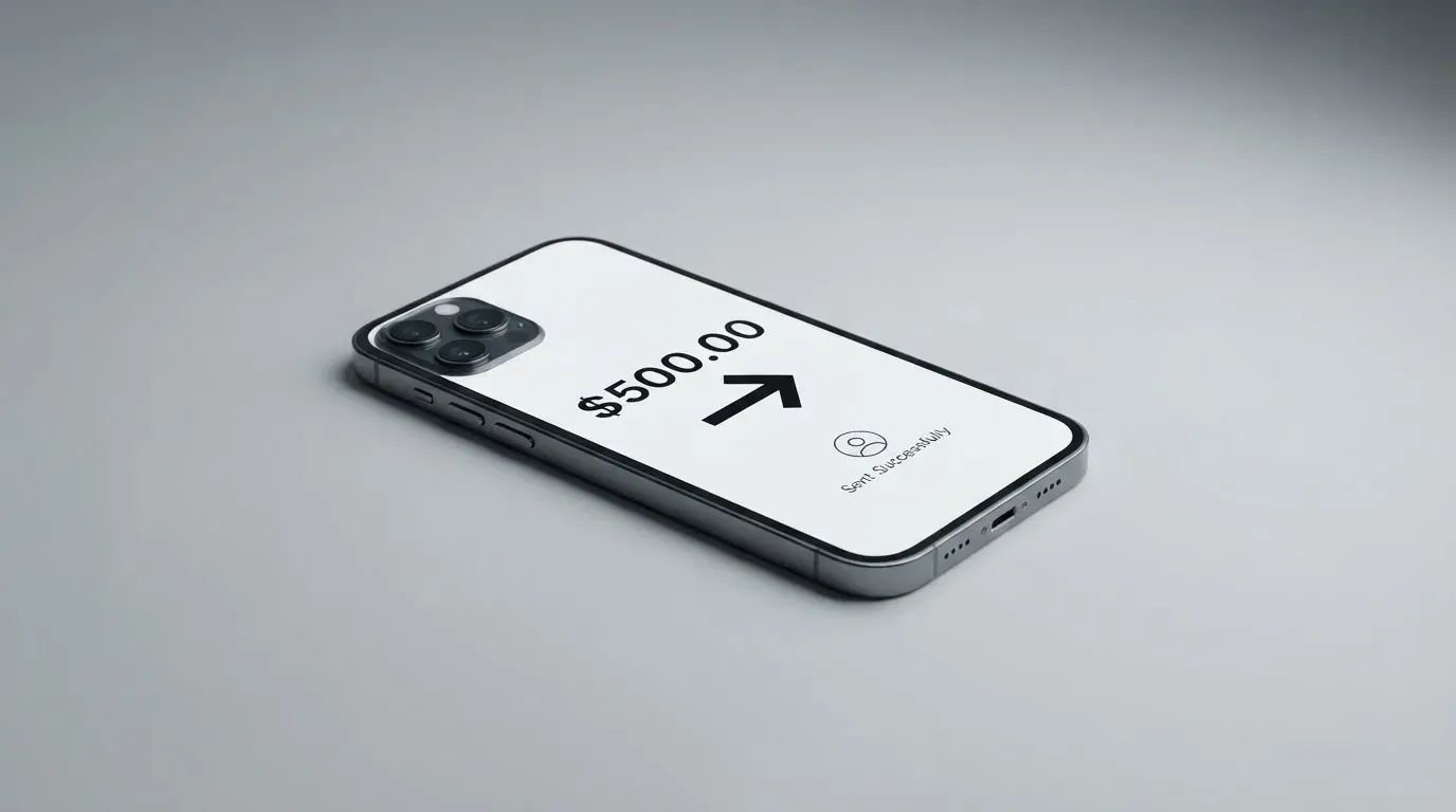 A phone showing a stablecoin transfer screen
