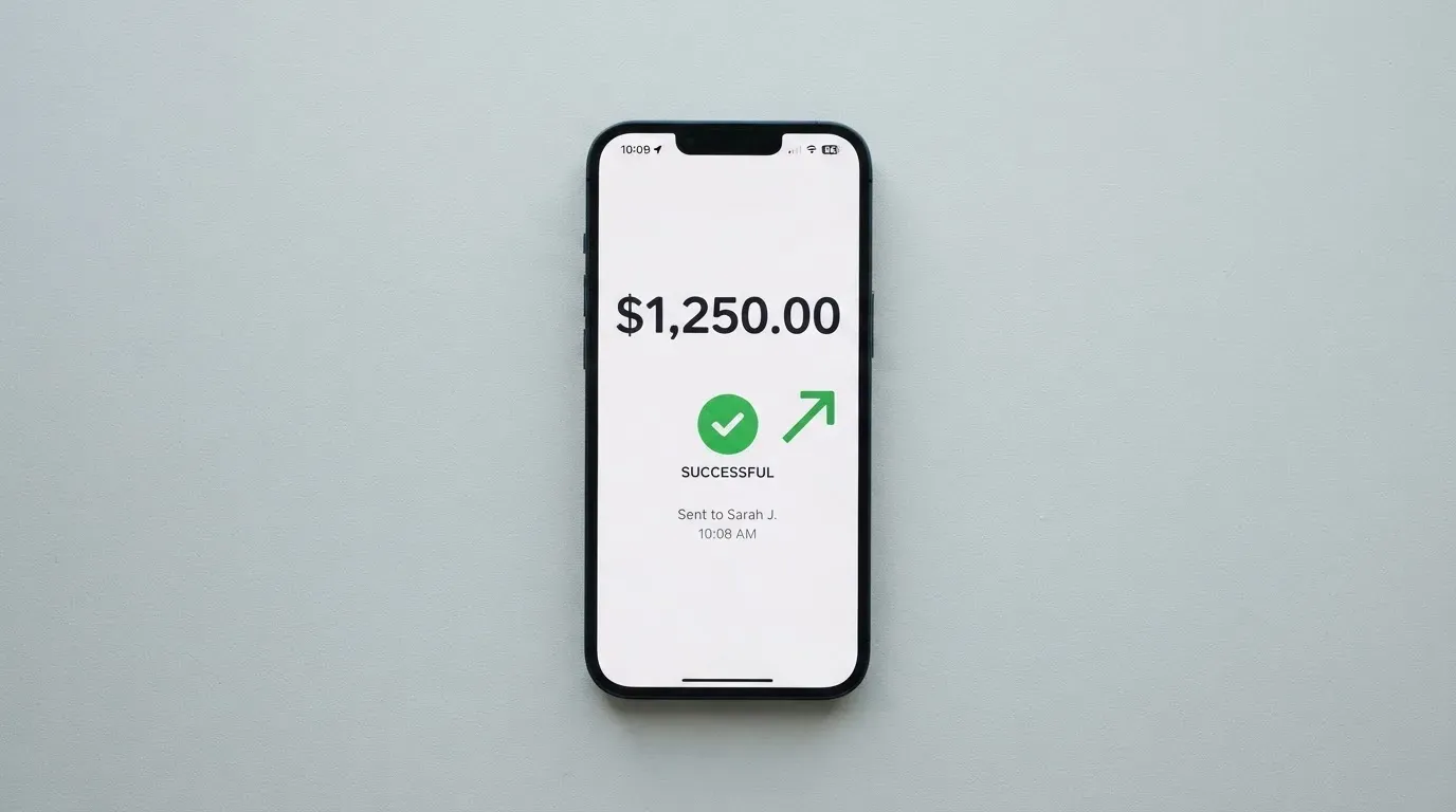 A phone showing a stablecoin transfer screen