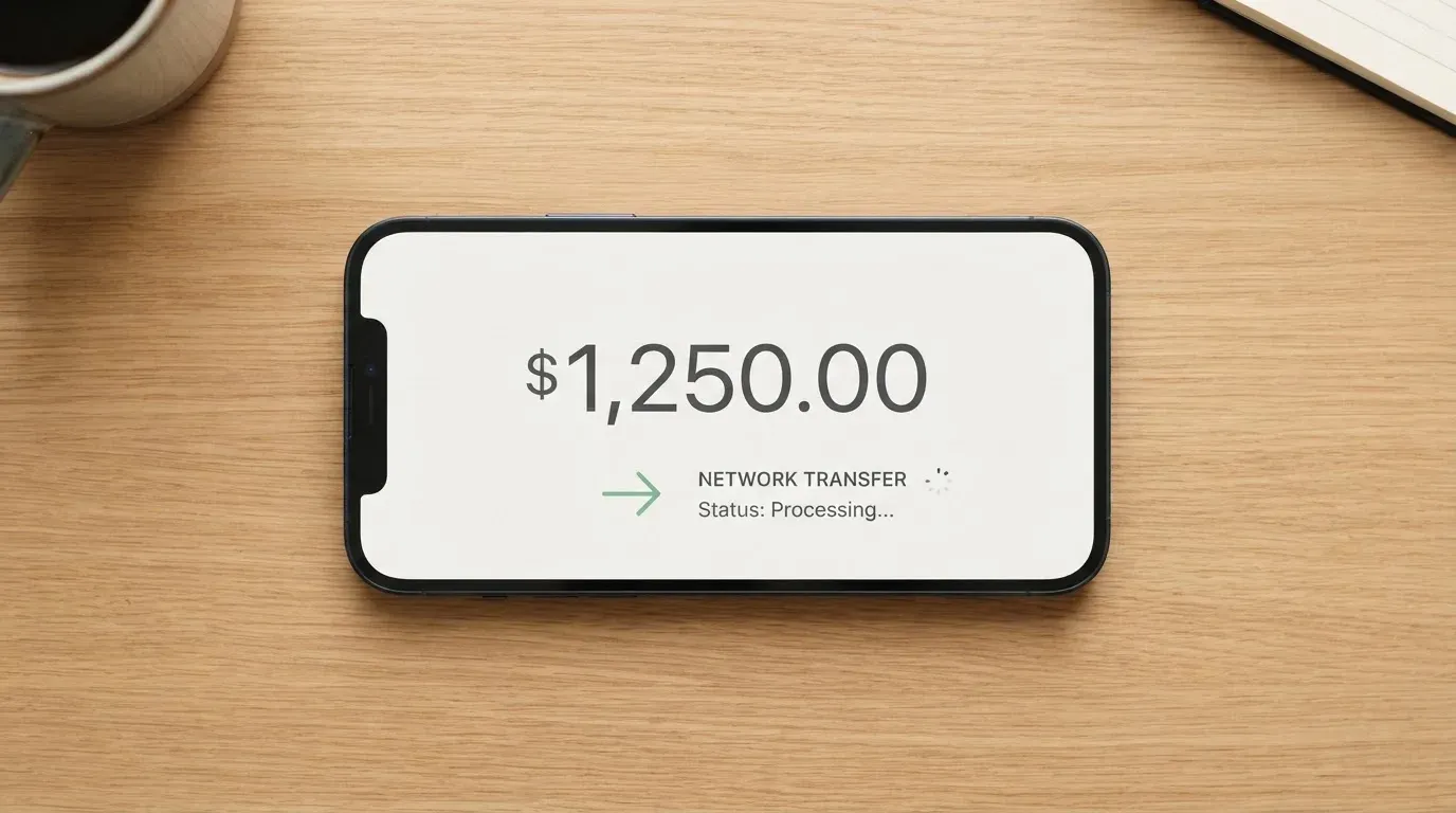 A phone showing a stablecoin transfer screen