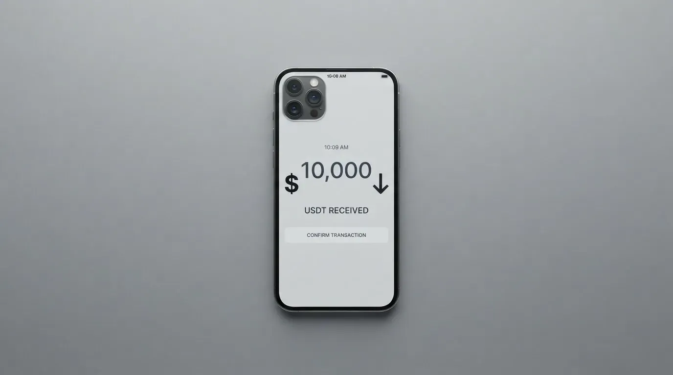 A phone showing a stablecoin transfer screen
