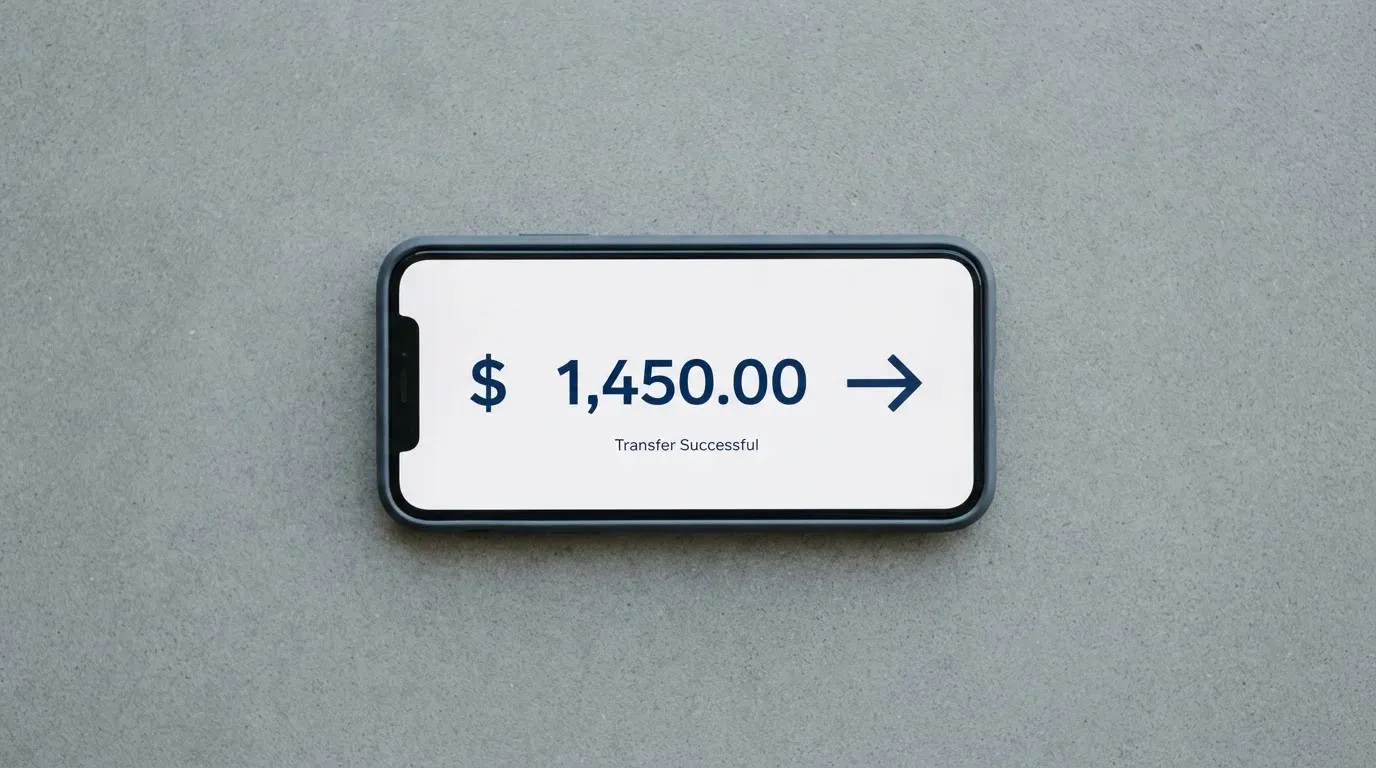 A phone showing a stablecoin transfer screen