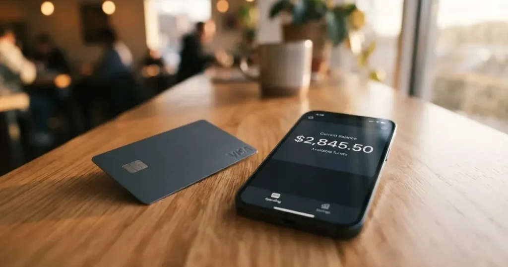 A payment card next to a phone with a crypto wallet app open