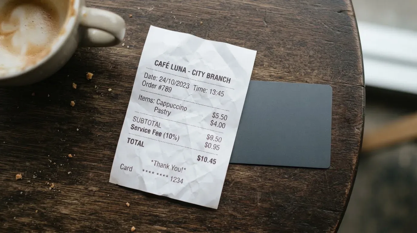 A receipt and a card on a café table