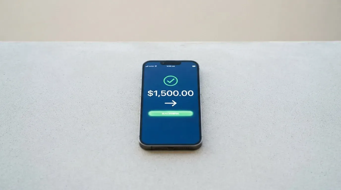 A phone showing a stablecoin transfer screen