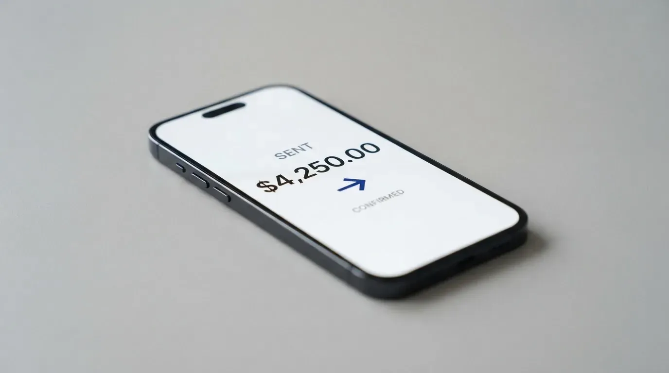 A phone showing a stablecoin transfer screen