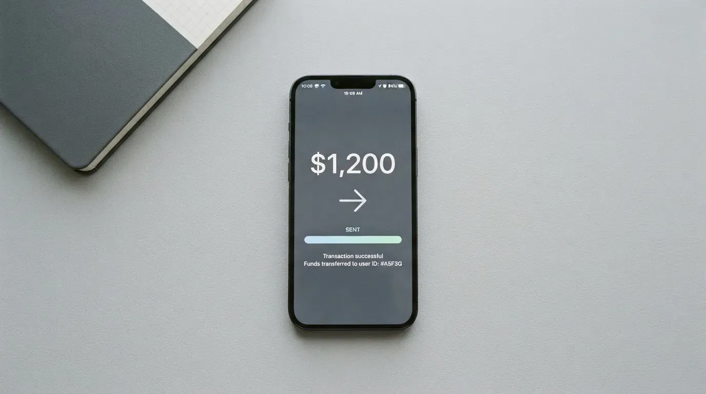 A phone showing a stablecoin transfer screen