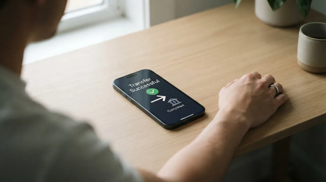 A phone showing a stablecoin transfer screen