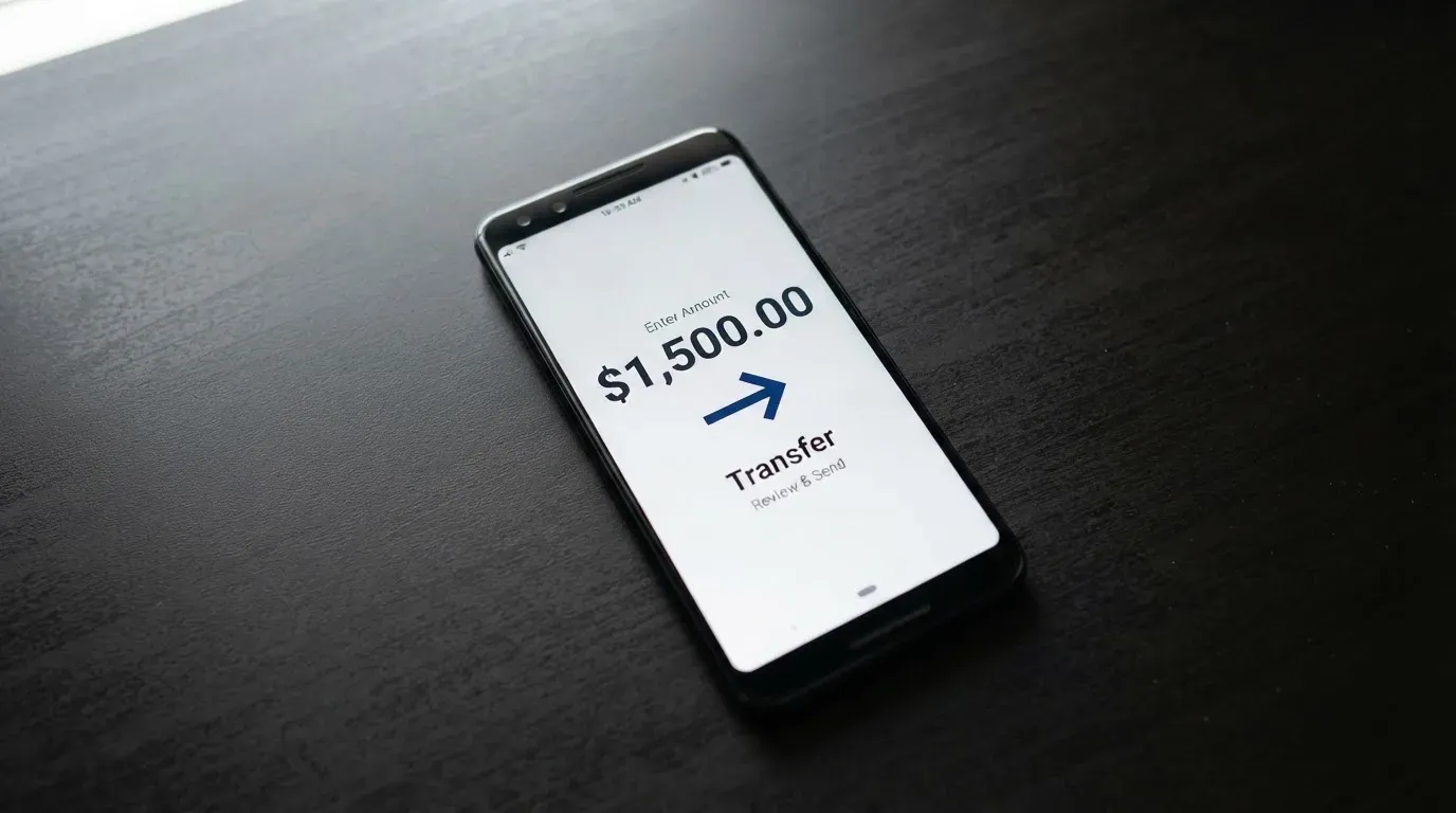 A phone showing a stablecoin transfer screen