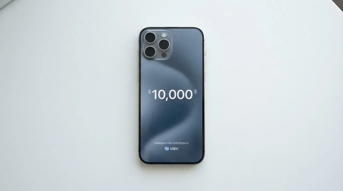 A phone showing a stablecoin transfer screen