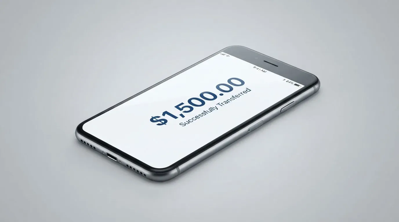 A phone showing a stablecoin transfer screen