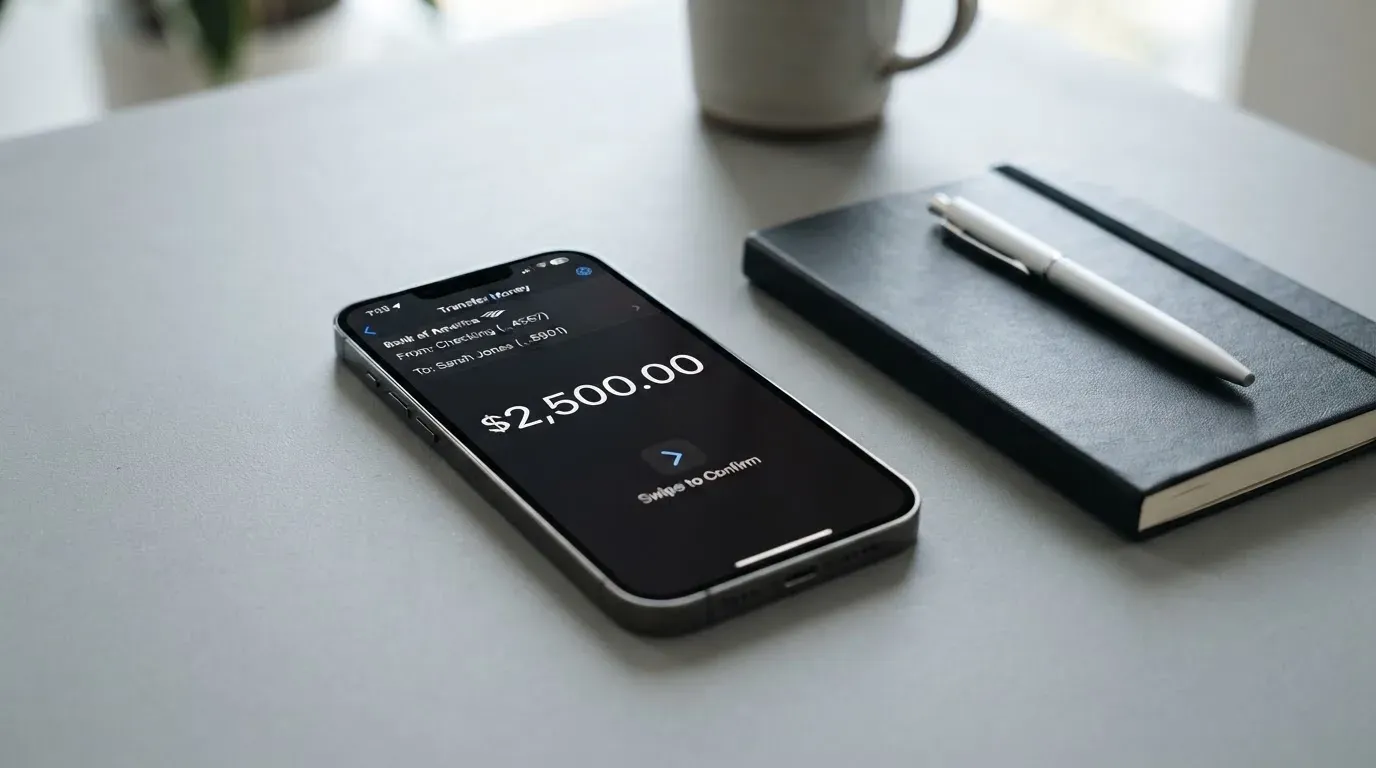 A phone showing a stablecoin transfer screen