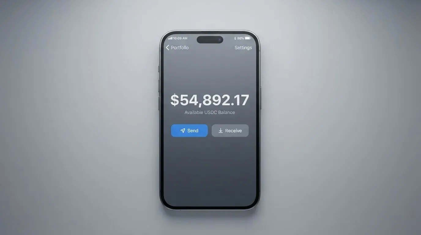 A phone showing a stablecoin transfer screen