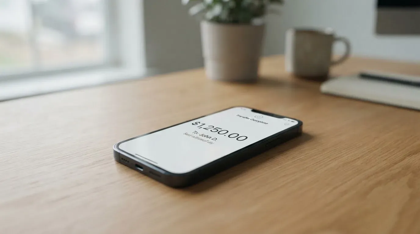 A phone showing a stablecoin transfer screen