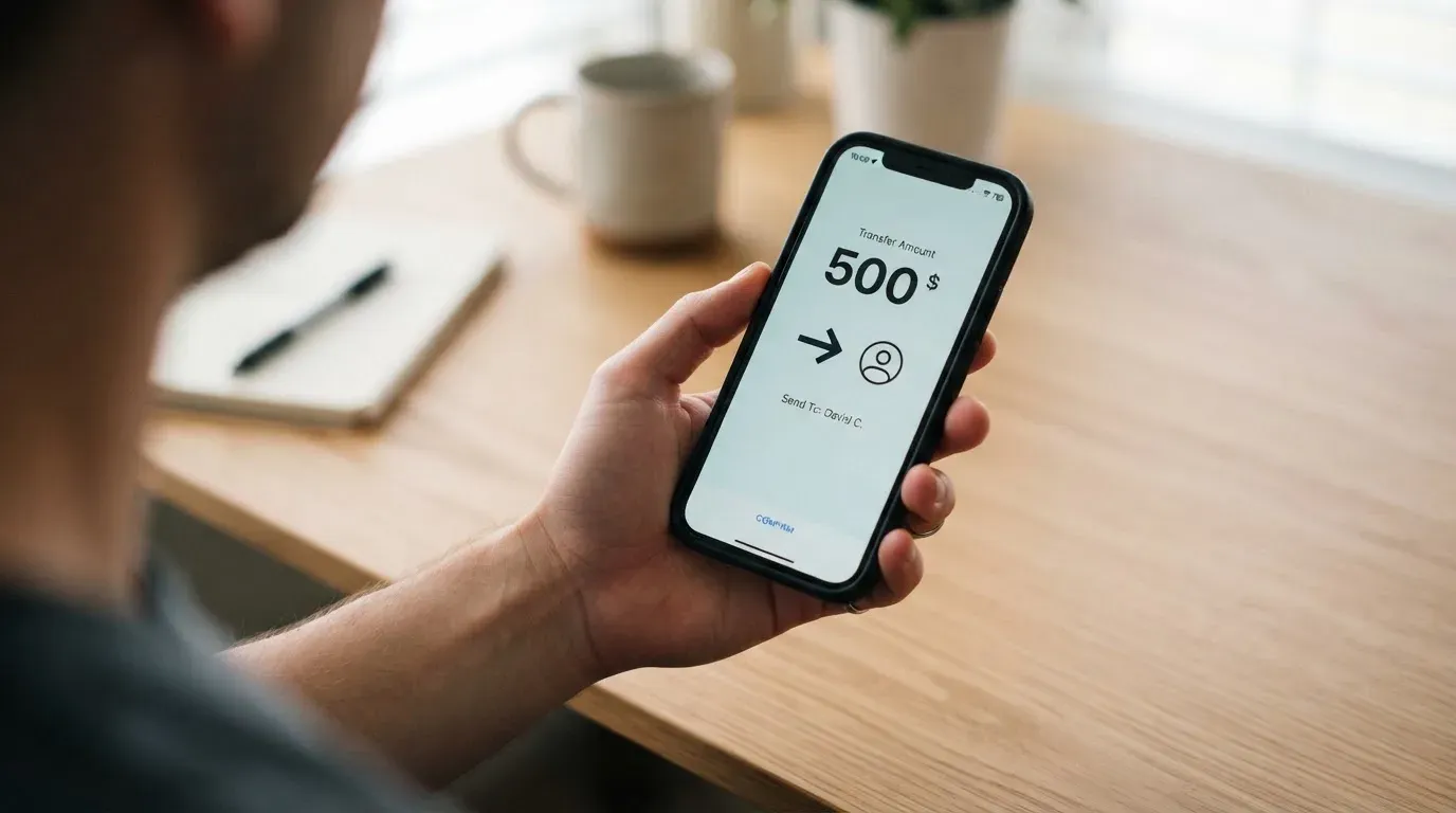 A phone showing a stablecoin transfer screen