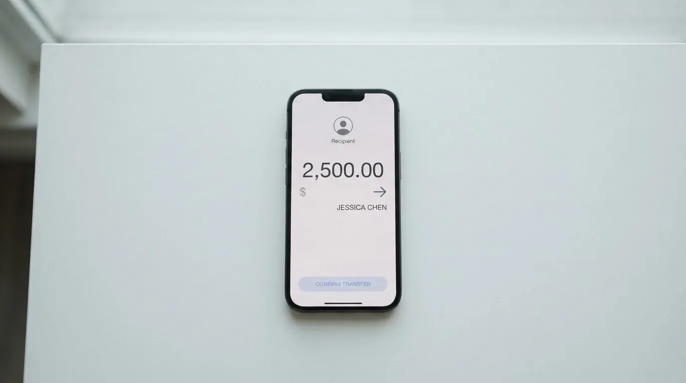 A phone showing a stablecoin transfer screen