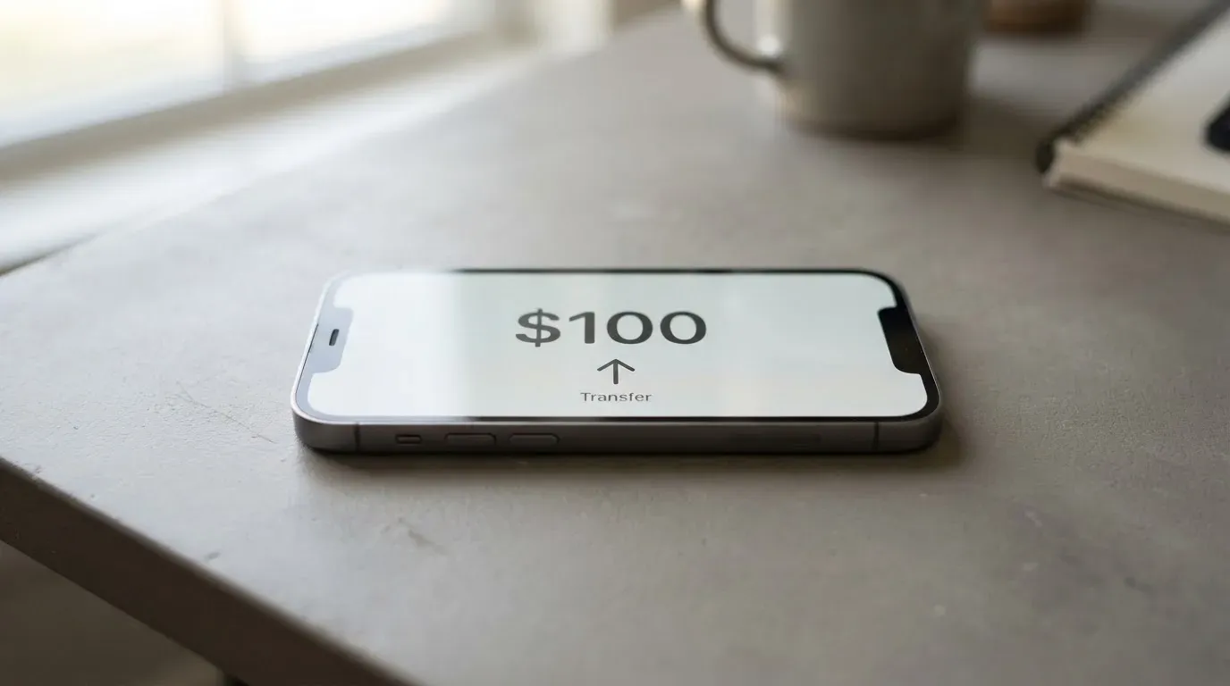 A phone showing a stablecoin transfer screen