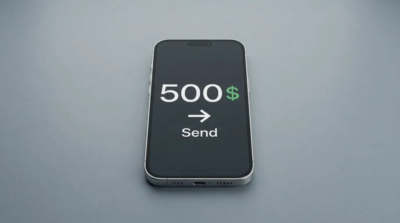 A phone showing a stablecoin transfer screen