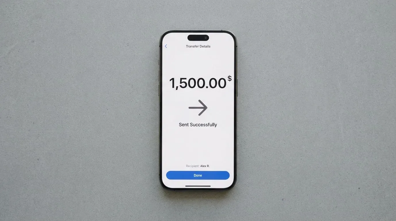 A phone showing a stablecoin transfer screen