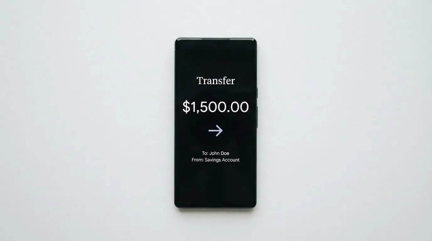 A phone showing a stablecoin transfer screen