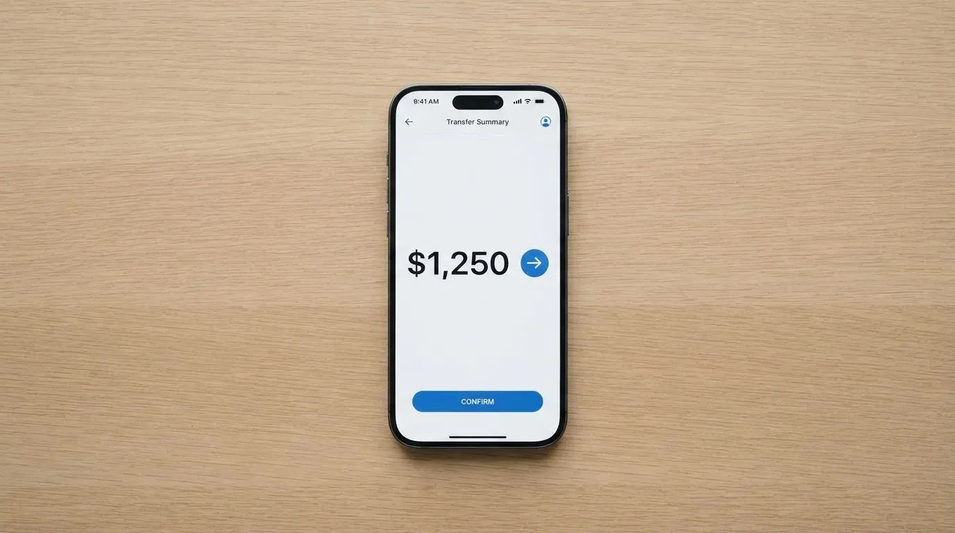 A phone showing a stablecoin transfer screen
